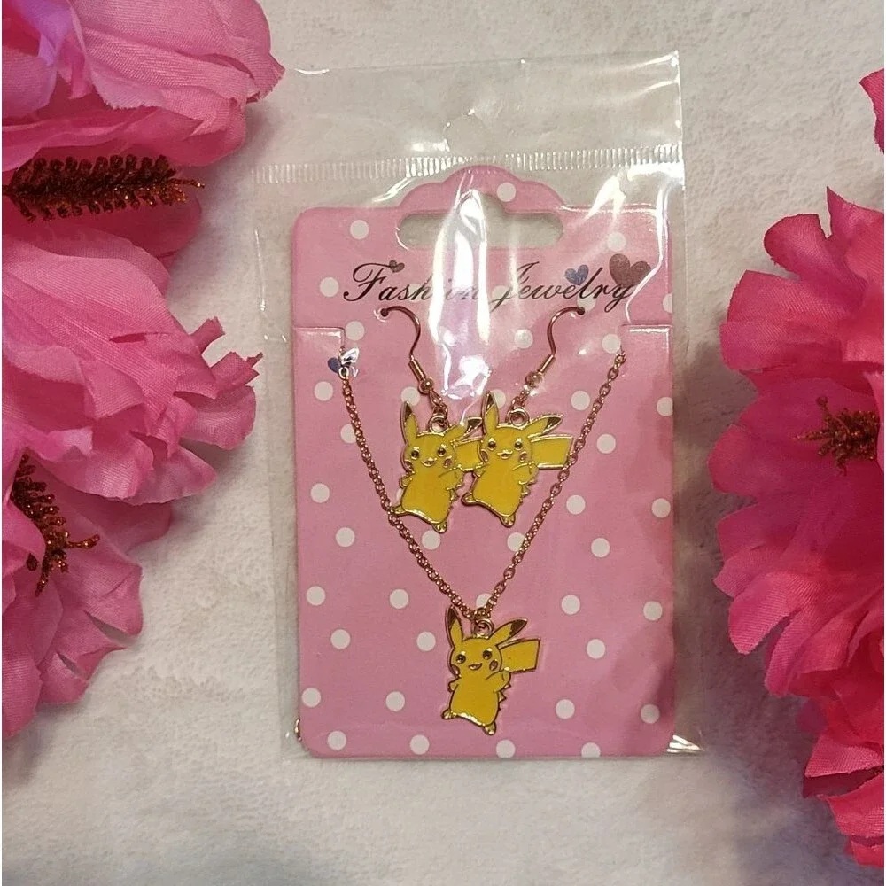 Fashion Jewelry Girls NIP 3pc Pokemon Inspired Pikachu Earrings & Necklace Set